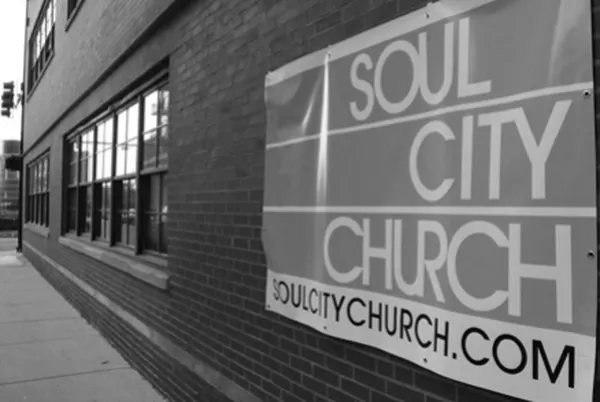 1150 W. Adams with the Soul City Church sign
